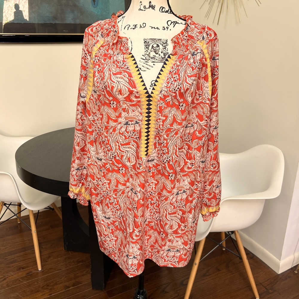 Orange floral tunic top. Size XL. Like New
